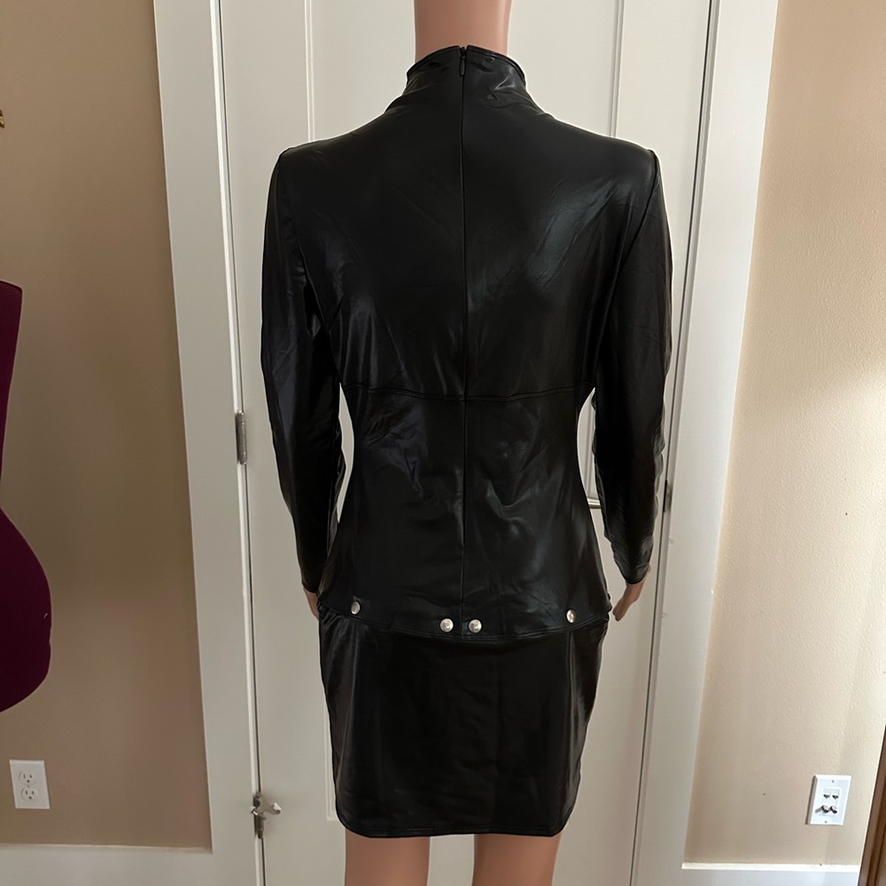 Patrice Catanzaro France Loretta faux leather dress size L, Black - Picture 2 of 4